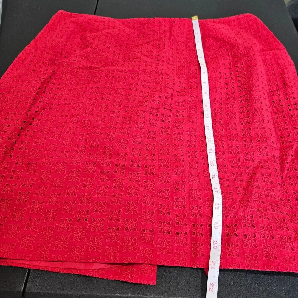 Talbots Womens Eyelet Pencil Skirt Petite Red Cotton Career Business Tomato Girl